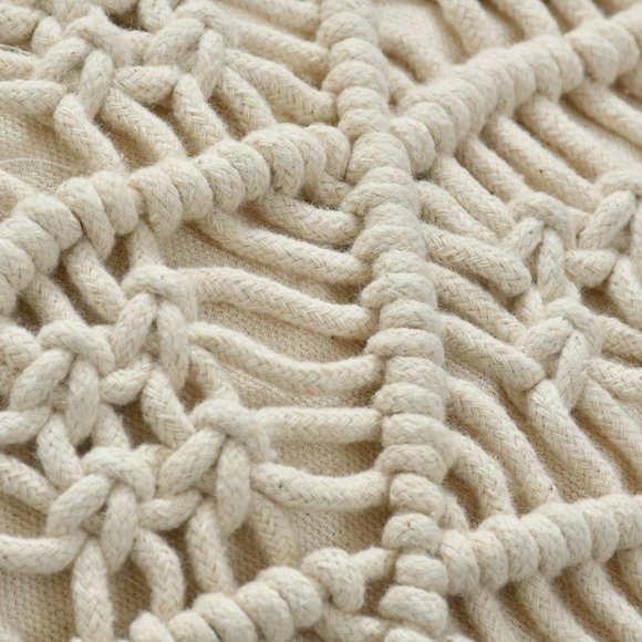 Macrame Cushion Cover, diamonds, 3 sections, fringes, 16x16 inches - Picture 3 of 5